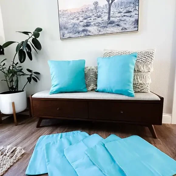 Set of 2 Sunbrella Aruba Blue Outdoor Pillow Covers tropical teal beach resort